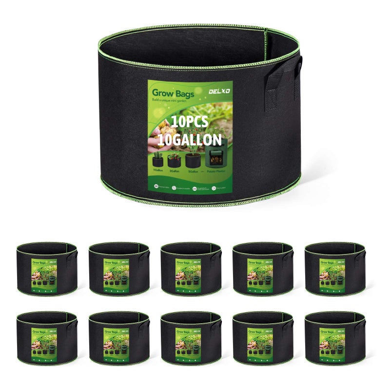 Delxo 10 Gallon Grow Bags 10 Pack for Planting, Fabric Pots Plants Growing Bags with Handles Heavy Duty Aeration Thickened Nonwoven - Image 1